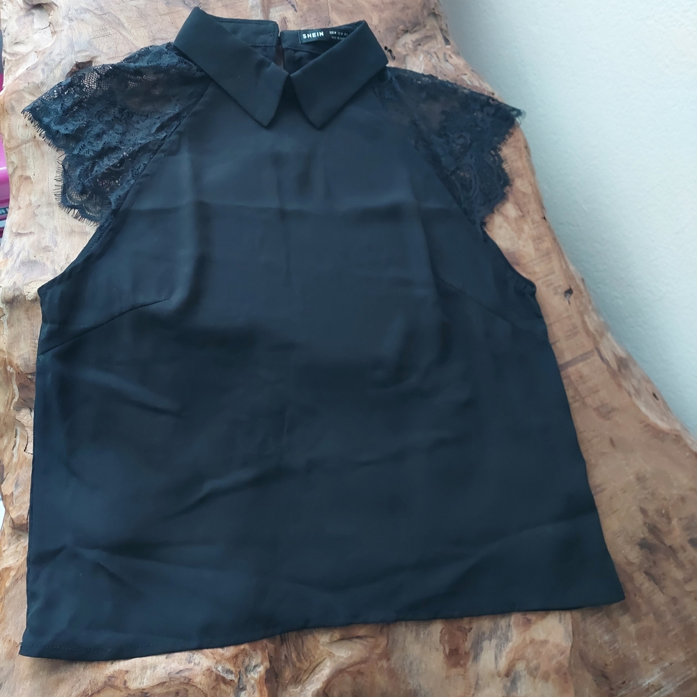 Black Lace Sleeve Blouse